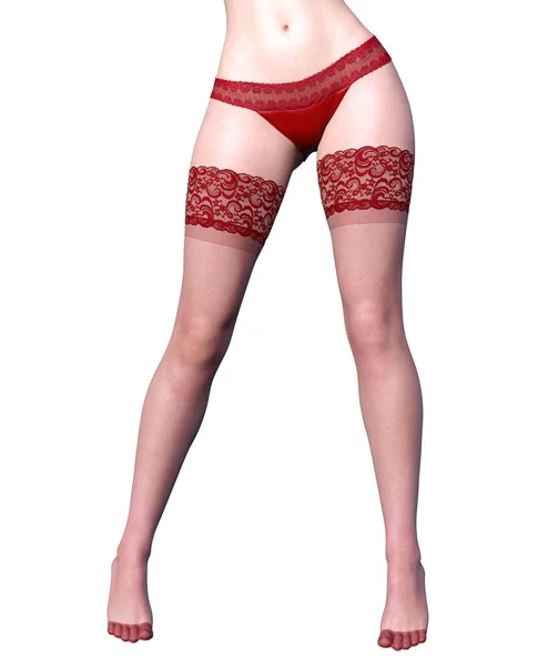Schöne Lange Schlanke Sexy Weibliche Beine Rote Höschen Und Strümpfe — Stockfoto