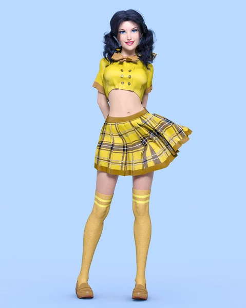 Krásná Mladá Atraktivní Dívka Školní Uniform High Školní Student Yellow — Stock fotografie
