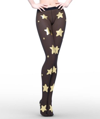 Külotlu çorap giyen uzun ince seksi bacaklı kadın. Yüksek topuklu. Kışkırtıcı özgürleştirilmiş poz. 3 boyutlu görüntüleme. İzole et. Kavramsal moda sanatı.