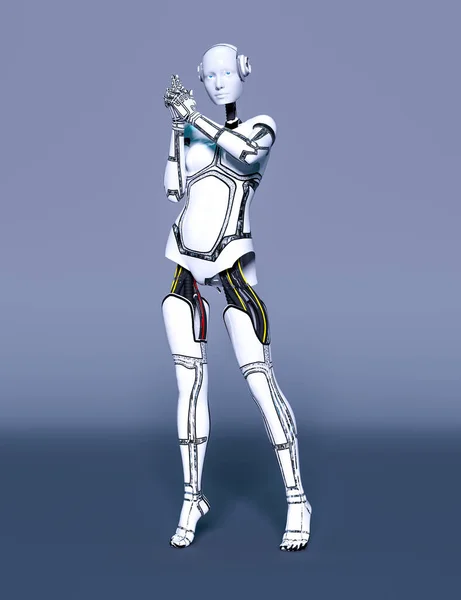 Робот Жінка Білий Метал Droid Android Girl Artificial Intelligence Cybernetic — стокове фото