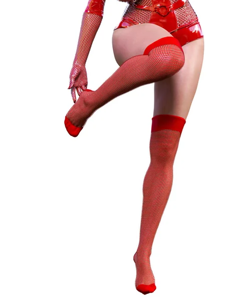 Schöne Sexy Frau Beine Rot Latex Korsett Strümpfe Minimalistische Extravagante — Stockfoto