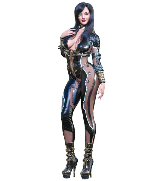 Sexy Anime Agente Secreto Woman Futuristic Extravagante Látex Espía Clothing — Foto de Stock