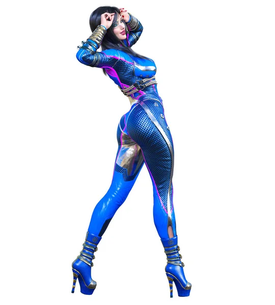 Sexy Anime Agent Secret Woman Futuristic Extravagant Latex Espion Clothing — Photo