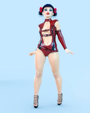 Minimalist müsrif seksi lateks süitteki uzun seksi kadın. Kavramsal moda sanatı. Baştan çıkarıcı samimi poz. 3 boyutlu canlandırma. Stüdyo, yüksek anahtar.