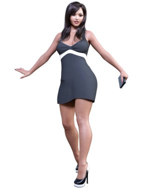 Güzel esmer kadın kısa elbise, daha iyi kıyafetler koleksiyonu. Parlak makyaj. Kadın stüdyo fotoğrafı. Kavramsal moda sanatı..