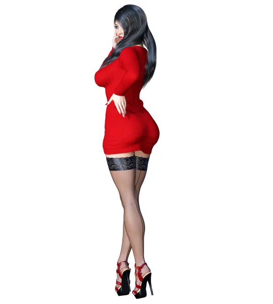 Beautiful Woman Female Legs Short Red Skirt Stockings Outerwear Spring — Stock Photo, Image