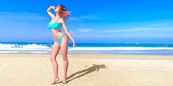 Bella Abbronzata Donna Costume Bagno Bikini Mare Beach Summer Rest — Foto Stock