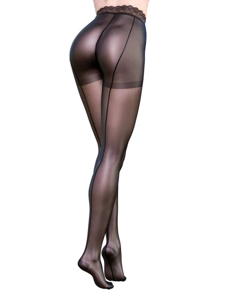 Schöne Lange Schlanke Sexy Weibliche Beine Schwarze Nylonstrumpfhose Intimate Unterwäsche — Stockfoto