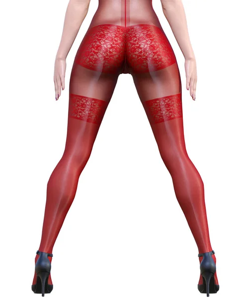 Rendir Hermosa Chica Sexy Rojo Bodystocking Curves Forma Girl Woman — Foto de Stock