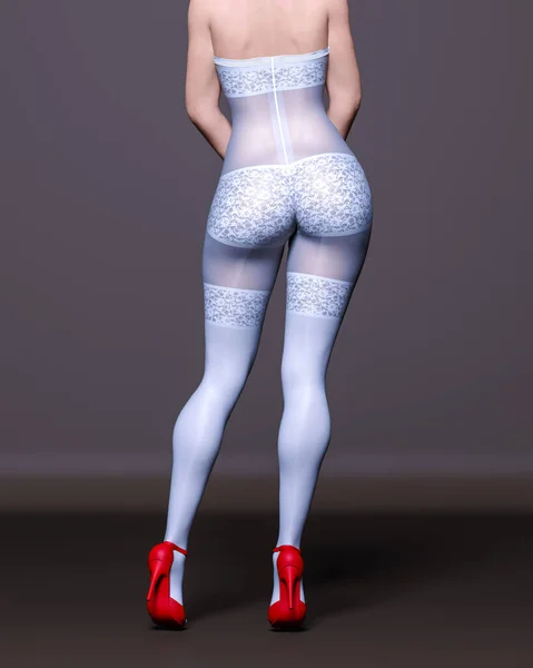 Rendir Hermosa Chica Sexy Blanco Bodystocking Curves Forma Girl Woman — Foto de Stock
