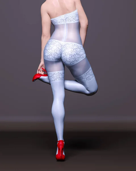 Rendere Bella Ragazza Sexy Bianco Bodystocking Curves Forma Girl Woman — Foto Stock