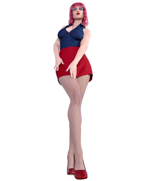 Sexy Secretário Ruiva Mini Skirtand Stocking Beautiful Menina Stand Sexualmente — Fotografia de Stock