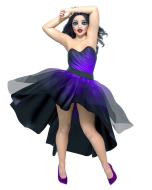 Uzun gece elbisesi içinde güzel seksi esmer kadın. Parlak giysiler koleksiyonu. Parlak makyaj. Stüdyo fotoğrafçılığı..