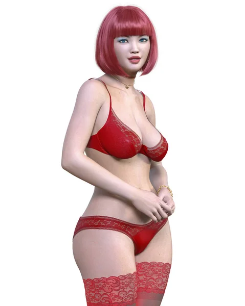 Bela Mulher Sexy Lingerie Vermelha Stockings Woman Estúdio Photography High — Fotografia de Stock