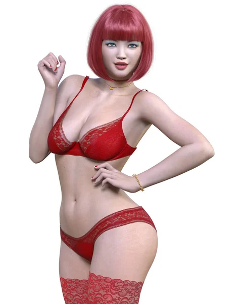 Hermosa Mujer Sexy Lencería Roja Calcetines Mujer Estudio Fotografía Tacón —  Fotos de Stock
