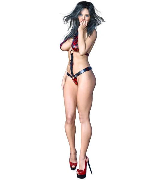 Ψηλή Σέξι Γυναίκα Μινιμαλιστική Εξωφρενικό Σέξι Δερμάτινο Lingerie Thongs Λουράκι — Φωτογραφία Αρχείου