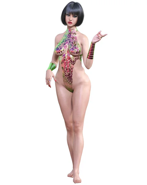 Mujer Alta Sexy Minimalista Futurista Cinta Lenerie Curves Shape Metal — Foto de Stock