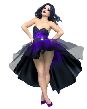 Uzun gece elbisesi içinde güzel seksi esmer kadın. Parlak giysiler koleksiyonu. Parlak makyaj. Stüdyo fotoğrafçılığı..