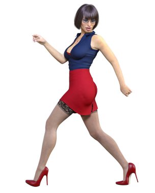 Mini etek ve çorap giymiş seksi bir sekreter. Güzel kız cinsel açıdan açık bir pozda duruyor. Sekreter fetiş üniforması.