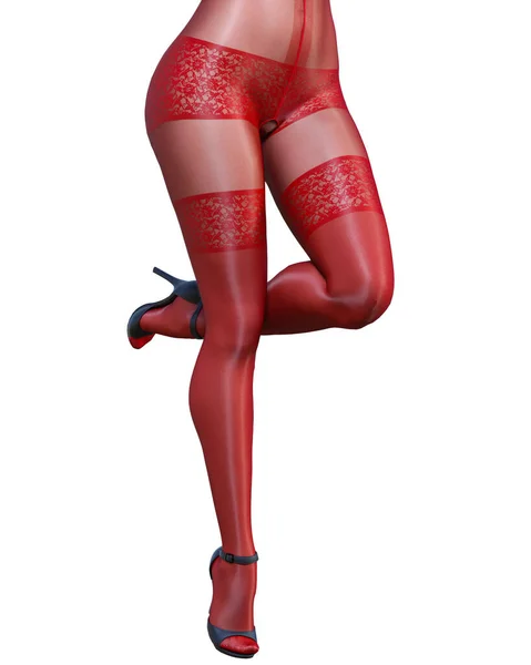Renderować Piękne Sexy Dziewczyna Czerwony Bodystocking Curves Kształt Girl Woman — Zdjęcie stockowe
