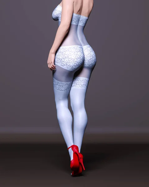 Renderizar Bela Menina Sexy Branco Bodystocking Curves Forma Girl Woman — Fotografia de Stock