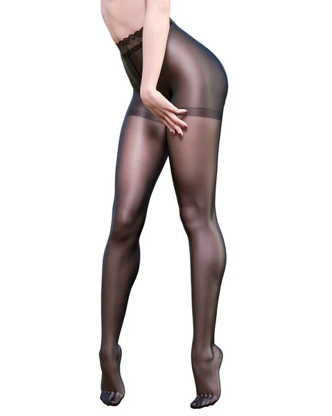 Mooie Lange Slanke Sexy Vrouwelijke Benen Zwart Nylon Panty Intieme — Stockfoto