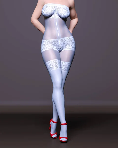 Rendere Bella Ragazza Sexy Bianco Bodystocking Curves Forma Girl Woman — Foto Stock
