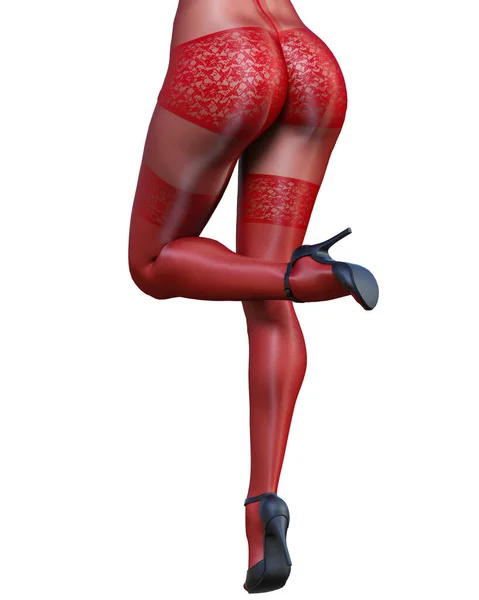 Rendir Hermosa Chica Sexy Rojo Bodystocking Curves Forma Girl Woman — Foto de Stock