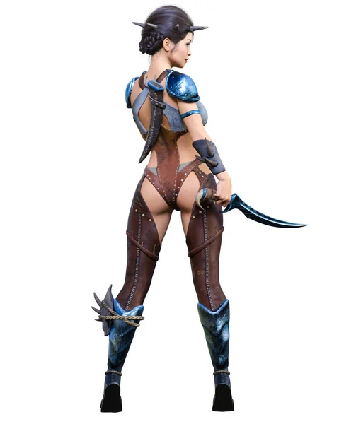 Warrior Amazon Woman Daggers Muscular Athletic Body Fantasy Hero Leather — 스톡 사진