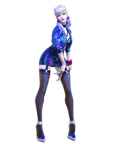 Sexy Anime Japanese Woman Futuristic Extravagant Latex Clothing Stockings Comic — Stock Photo, Image