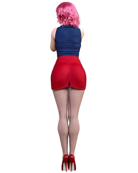 Sexy Secretário Ruiva Mini Skirtand Stocking Beautiful Menina Stand Sexualmente — Fotografia de Stock