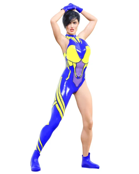 Rendre Sexy Anime Girl Futuristic Extravagant Vêtements Latex Woman Comic — Photo