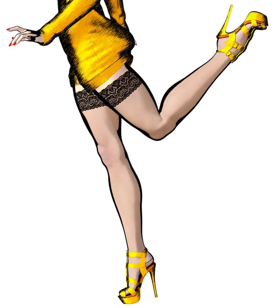 아름다운 가느다란 다리짧은 Outerwear Spring Clothing Comic Cosplay Hero Cartoon — 스톡 사진