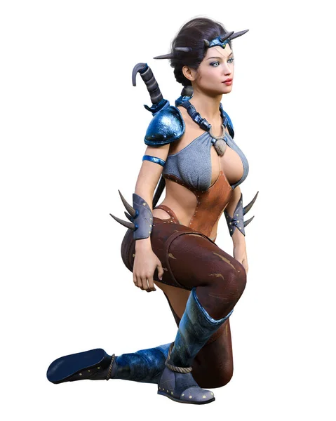 Guerreiro Amazon Mulher Com Daggers Muscular Atlético Body Fantasy Herói — Fotografia de Stock