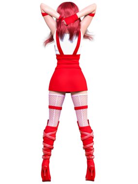 3 boyutlu seksi gizli ajan SWAT kadını. Kısa etek, çizmeler ve çoraplar. Komedi kahramanı. Çizgi roman, çizgi roman, manga çizimi..