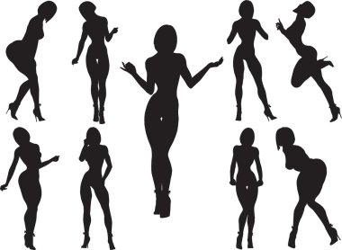 Silhouettes of women with curvaceous and erotic poses 10 EPS