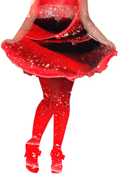 Double exposure-female legs in roses — Stock Photo, Image