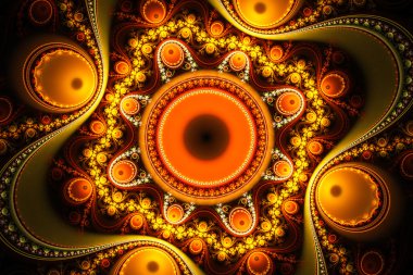 Daireler ve dalgalı eğrileri ile egzotik çok renkli desenler.