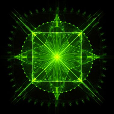 Cabalistic işareti daire ve kare dört yönlü bir yıldızla.