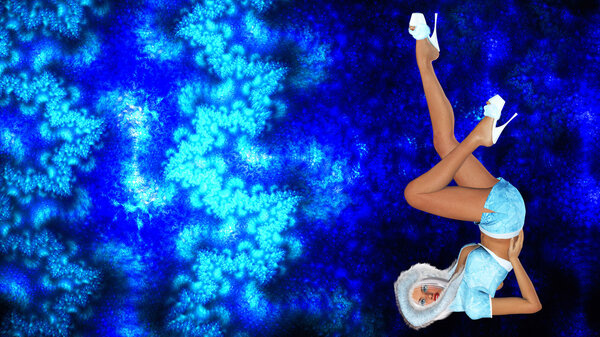 Figure of beautiful sexy Snow Maiden on bright color background.