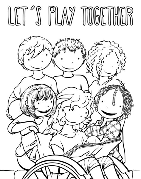 Multiethnic Group Of Kids (And Child Using A Wheelchair) Playing Together.