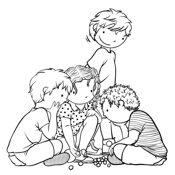 Skupina dětí, které hrají kuličky - tradiční dětské hry. — Stockový vektor