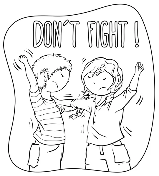 Two Kids Fighting (girl and boy) - Children Illustration For Coloring Book Design. — Stock Vector