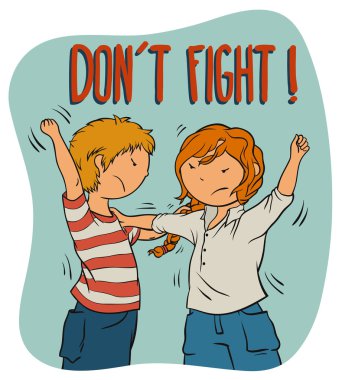 Two Kids Fighting (girl and boy) -  Illustration For Children. clipart
