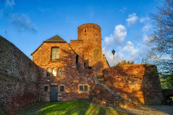 Historical Castle Sunrise Heimbach Germany — Stock Photo, Image