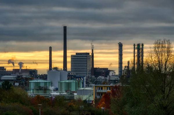 Industrieanlage Leverkusen Bei Sonnenaufgang — Stockfoto