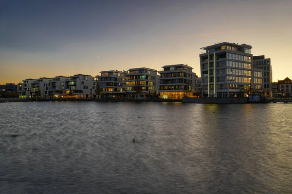 Case Lago Phoenixsee Dortmund Tramonto — Foto Stock