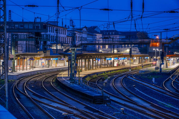 Railway station in Wuppertal at night