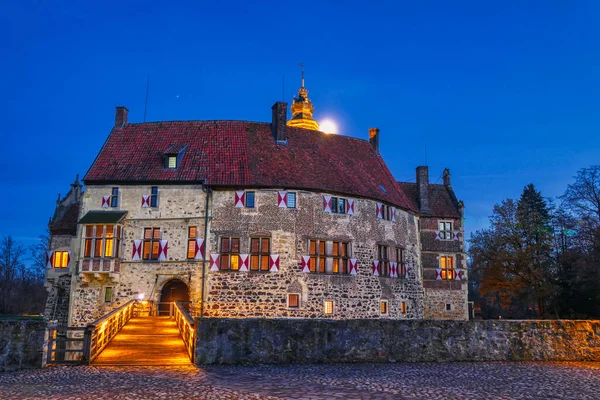 Castelo Histórico Luedinghausen Noite — Fotografia de Stock