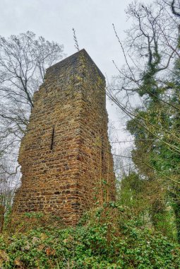 Essen yakınlarındaki Ruhr nehrinin yanındaki tarihi kale kulesi.